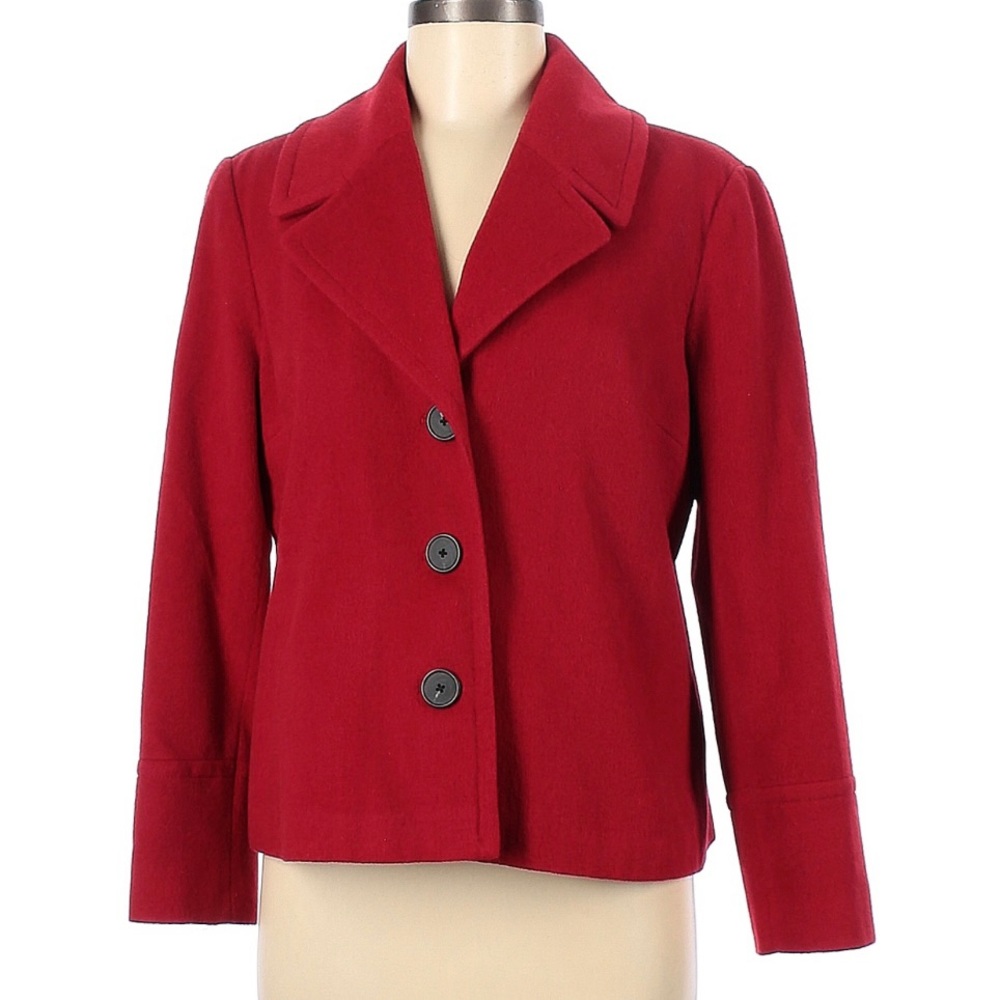 Coldwater Creek wool blend three button tailored blazer jacket cherry red